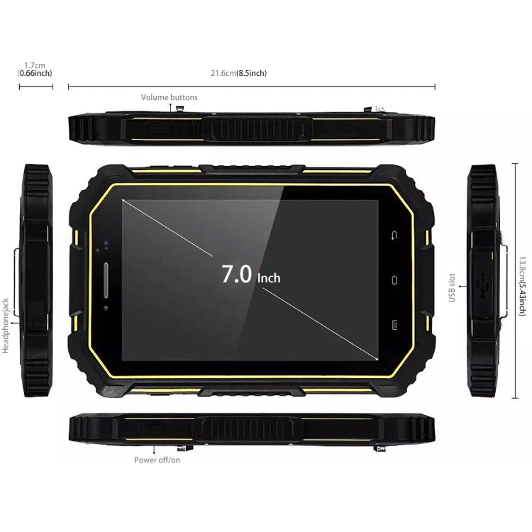 M16 Triple Proofing Tablet PC, 7.0 inch, 2GB+16GB, Not Support Google Play, 4G Phone Call, IP67 Waterproof Shockproof Dustproof, Android 6.0, MTK6735 Quad Core up to 1.5GHz, Dual SIM(Yellow)