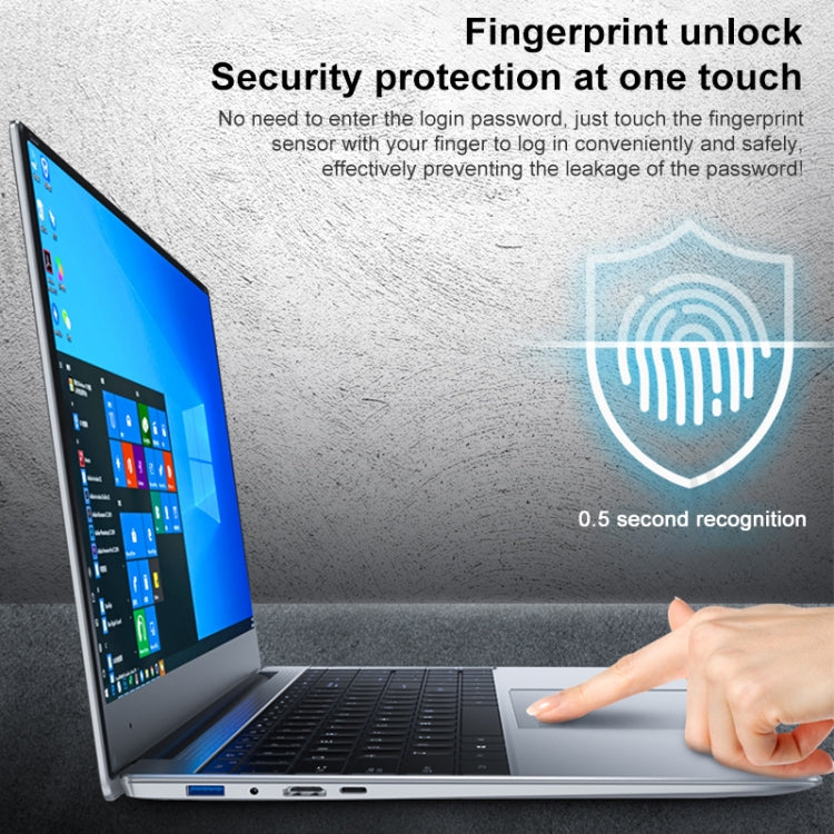 HONGSAMDE HSDQ156 Ultrabook, 15.6 inch, 12GB+512GB, Fingerprint Unlock, Windows 10 Intel Celeron J4115 Quad Core, Support TF Card & HDMI, US Plug(Silver)