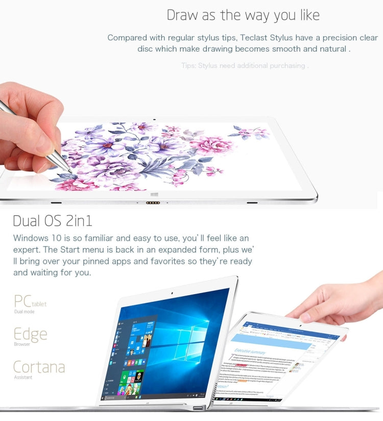 Teclast Tbook 16 Pro Dual OS Tablet, 11.6 inch, 4GB+64GB, Windows 10 Home & Android 5.1, Intel Cherry Trail Z8350 1.84GHz, Support OTG, HDMI