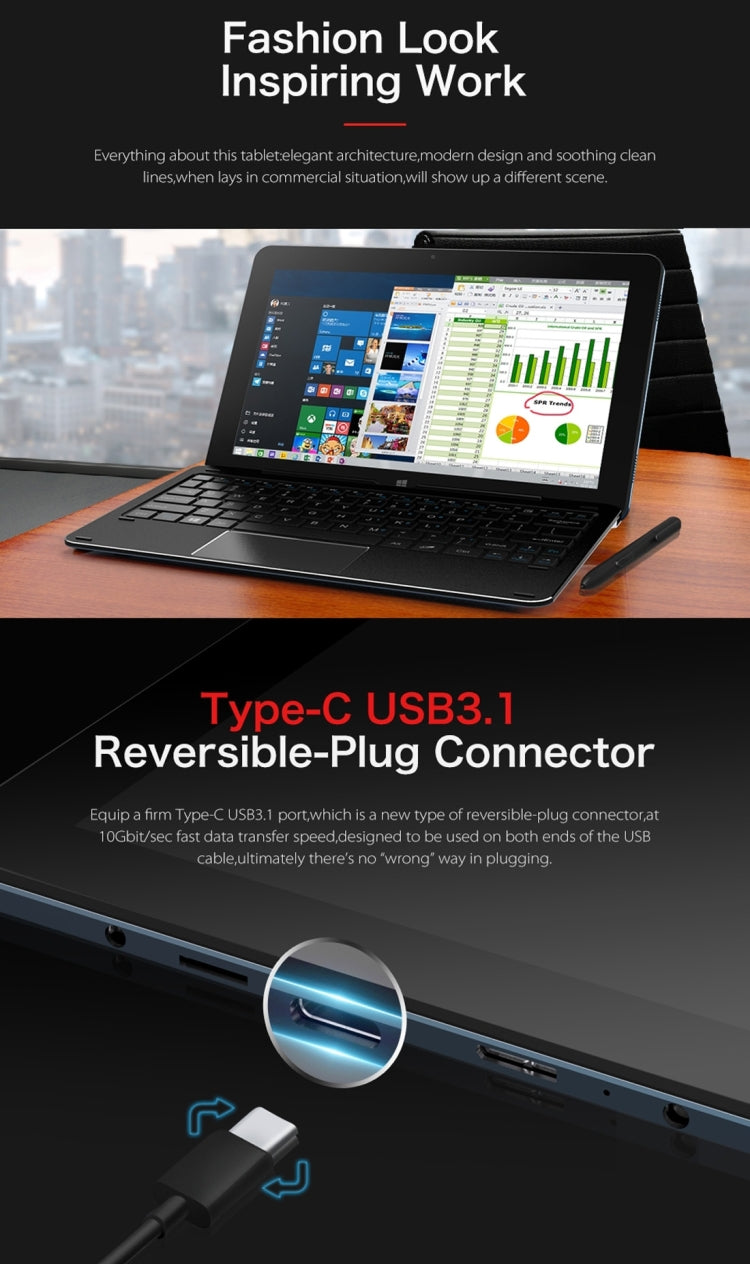 CUBE i7 Book Tablet PC 64GB, 10.6 inch Windows 10 Intel Core M3 Skylake 6Y30 1.51GHz-2.2GHz, RAM: 4GB