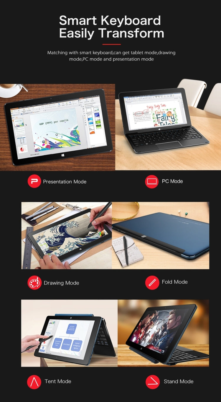 CUBE i7 Book Tablet PC 64GB, 10.6 inch Windows 10 Intel Core M3 Skylake 6Y30 1.51GHz-2.2GHz, RAM: 4GB