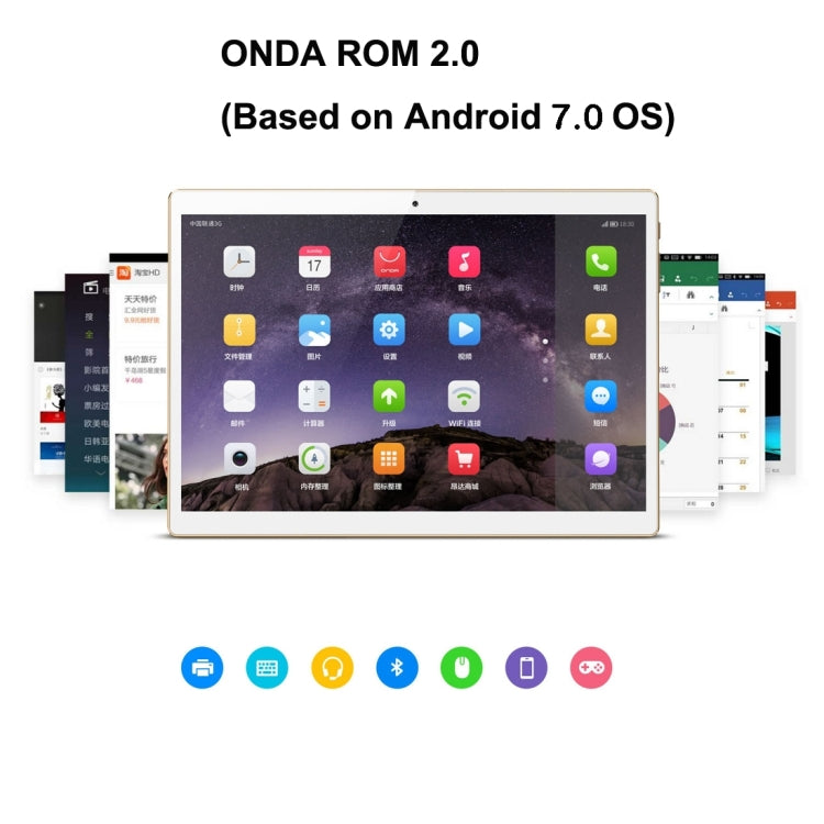 ONDA V10 4G Calling Tablet, 10.1 inch, 2GB+32GB, CE / FCC / ROHS / WEEE Certificated, Dual SIM, Dual Camera, ONDA ROM 2.0 (Based on Android 7.0 OS), MTK6753 Octa Core 1.3GHz, Support 128GB Micro SD / TF Card, WiFi, Bluetooth 4.0, GPS, FM