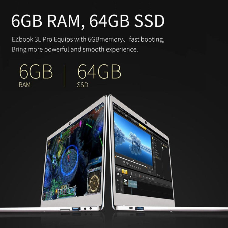 Jumper EZbook 3L Pro Laptop, 14.0 inch, 6GB+64GB, 9600mAh Battery, Windows 10 Intel Apollo Lake N3450 Quad Core 1.1GHz-2.2GHz, Support TF Card & Dual Band WiFi & HDMI(Silver)