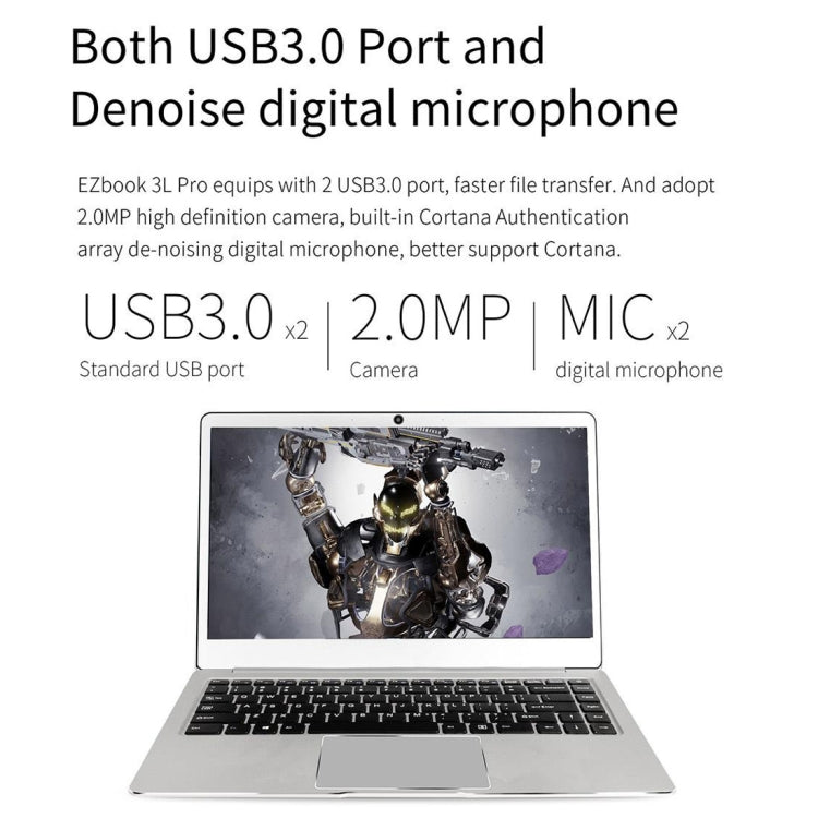 Jumper EZbook 3L Pro Laptop, 14.0 inch, 6GB+128GB, 9600mAh Battery, Windows 10 Intel Apollo Lake N3450 Quad Core 1.1GHz-2.2GHz, Support TF Card & Dual Band WiFi & HDMI(Silver)