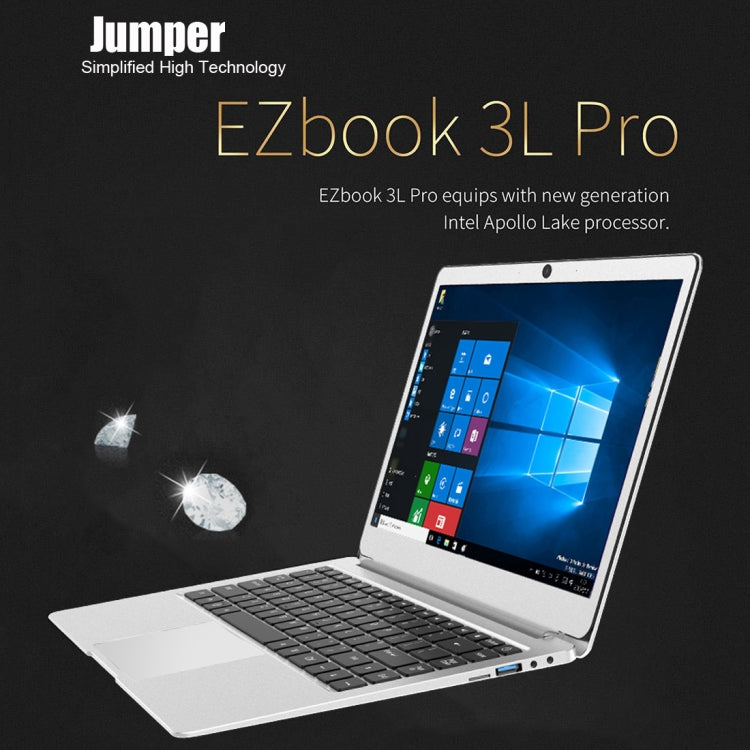 Jumper EZbook 3L Pro Laptop, 14.0 inch, 6GB+128GB, 9600mAh Battery, Windows 10 Intel Apollo Lake N3450 Quad Core 1.1GHz-2.2GHz, Support TF Card & Dual Band WiFi & HDMI(Silver)