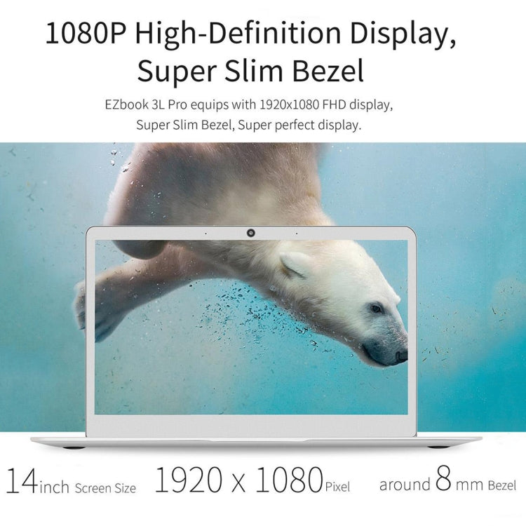 Jumper EZbook 3L Pro Laptop, 14.0 inch, 6GB+128GB, 9600mAh Battery, Windows 10 Intel Apollo Lake N3450 Quad Core 1.1GHz-2.2GHz, Support TF Card & Dual Band WiFi & HDMI(Silver)