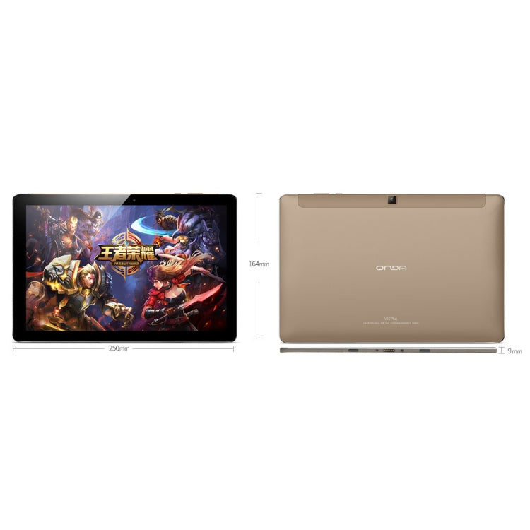 ONDA V10 Plus Tablet, 10.1 inch, 2GB+32GB, Android 6.0 MT8173 Quad Core 2.0GHz, Support 256GB TF Card, Dual Band WiFi, Bluetooth, 4K, US Plug(Gold)