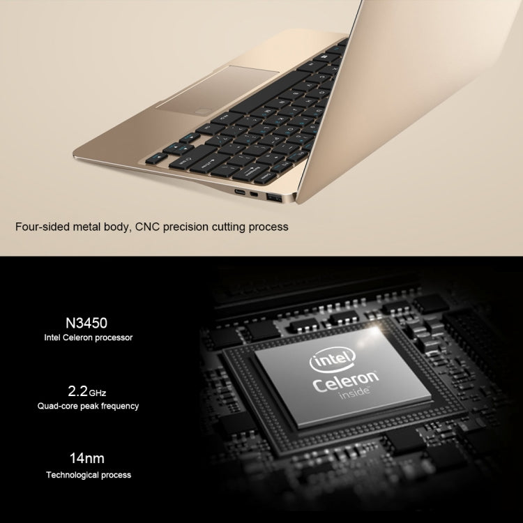 ONDA Xiaoma 21 Laptop, 12.5 inch, 4GB+64GB, Fingerprint Identification, Windows 10, Intel Apollo Lake N3450 Quad Core 2.2GHz, Support TF Card & SSD Extension, Dual Band WiFi, Bluetooth, US Plug(Gold)