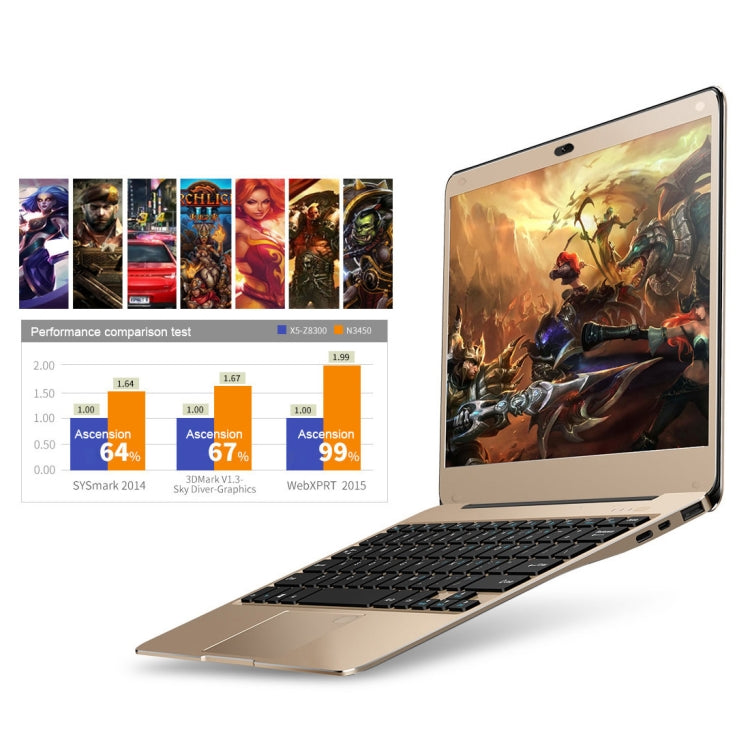 ONDA Xiaoma 21 Laptop, 12.5 inch, 4GB+64GB, Fingerprint Identification, Windows 10, Intel Apollo Lake N3450 Quad Core 2.2GHz, Support TF Card & SSD Extension, Dual Band WiFi, Bluetooth, US Plug(Gold)
