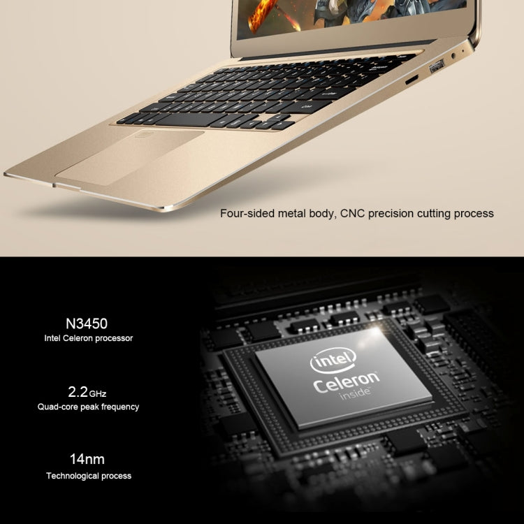 ONDA Xiaoma 31 Laptop, 13.3 inch, 4GB+64GB, Fingerprint Identification, Windows 10, Intel Apollo Lake N3450 Quad Core 2.2GHz, Support TF Card & SSD Extension, Dual Band WiFi, Bluetooth, US Plug(Gold)