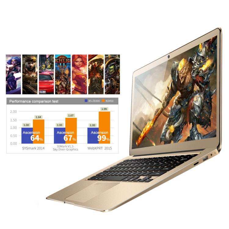 ONDA Xiaoma 31 Laptop, 13.3 inch, 4GB+64GB, Fingerprint Identification, Windows 10, Intel Apollo Lake N3450 Quad Core 2.2GHz, Support TF Card & SSD Extension, Dual Band WiFi, Bluetooth, US Plug(Gold)