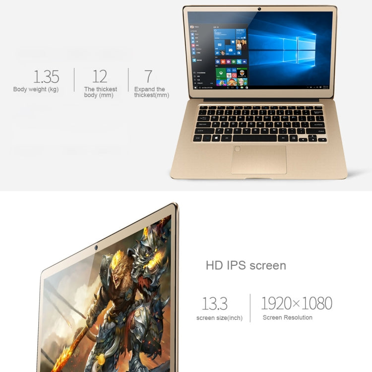 ONDA Xiaoma 31 Laptop, 13.3 inch, 4GB+64GB, Fingerprint Identification, Windows 10, Intel Apollo Lake N3450 Quad Core 2.2GHz, Support TF Card & SSD Extension, Dual Band WiFi, Bluetooth, US Plug(Gold)