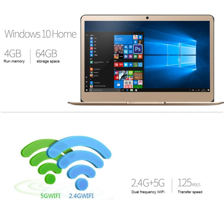 ONDA Xiaoma 31 Laptop, 13.3 inch, 4GB+64GB, Fingerprint Identification, Windows 10, Intel Apollo Lake N3450 Quad Core 2.2GHz, Support TF Card & SSD Extension, Dual Band WiFi, Bluetooth, US Plug(Gold)