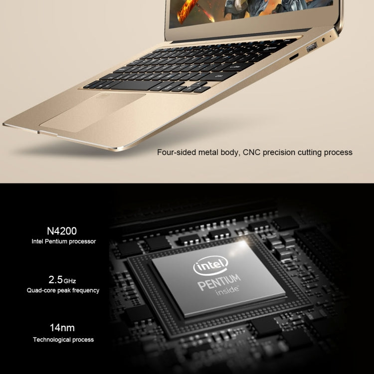 ONDA Xiaoma 31 Laptop, 13.3 inch, 4GB+64GB, Fingerprint Identification, Windows 10, Intel Pentium N4200 Quad Core 2.5GHz, Support TF Card & SSD Extension, Dual Band WiFi, Bluetooth, US Plug(Gold)