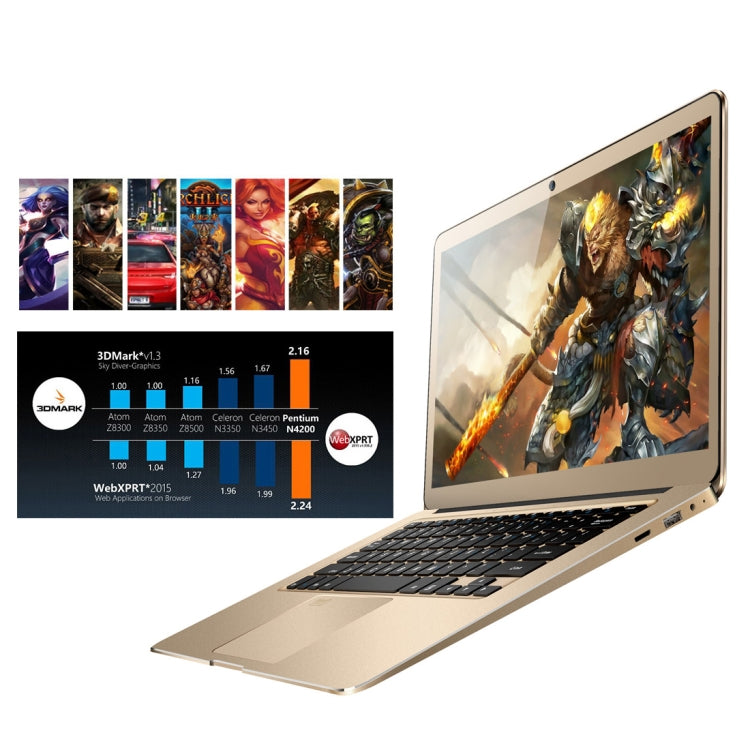 ONDA Xiaoma 31 Laptop, 13.3 inch, 4GB+64GB, Fingerprint Identification, Windows 10, Intel Pentium N4200 Quad Core 2.5GHz, Support TF Card & SSD Extension, Dual Band WiFi, Bluetooth, US Plug(Gold)