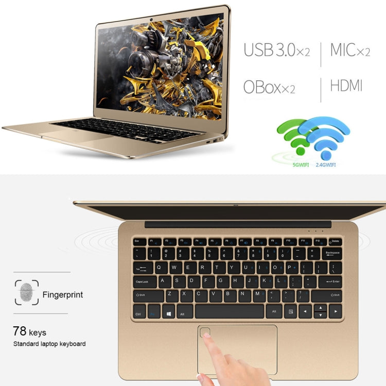 ONDA Xiaoma 31 Laptop, 13.3 inch, 4GB+64GB, Fingerprint Identification, Windows 10, Intel Pentium N4200 Quad Core 2.5GHz, Support TF Card & SSD Extension, Dual Band WiFi, Bluetooth, US Plug(Gold)