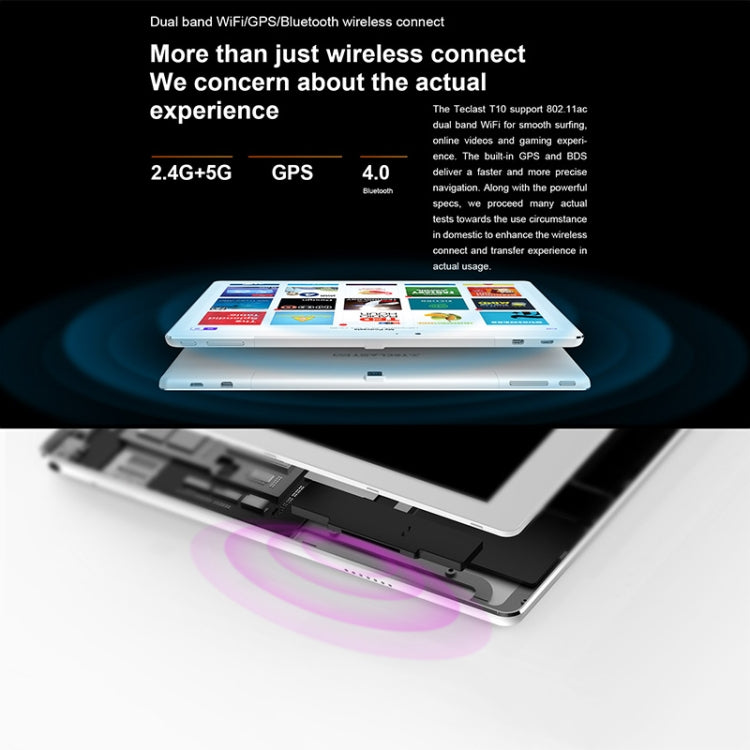 Teclast T10 Tablet, 4GB+64GB, Fingerprint Identification, 8100mAh Battery, 10.1 inch Android 7.0 MTK8176 Hexa Core 1.7GHz, Support OTG & GPS & Bluetooth & Dual Band WiFi, US Plug(Silver)