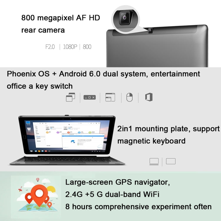 ONDA V10 Pro, 10.1 inch, 2GB+32GB, Fingerprint Identification, 2K IPS Screen, Phoenix OS + Android 6.0 Dual System, MediaTek MT8173 Quad Core, Support 4K Video Playback 256GB TF, Dual Band WiFi, BT  (US Plug)(Black)