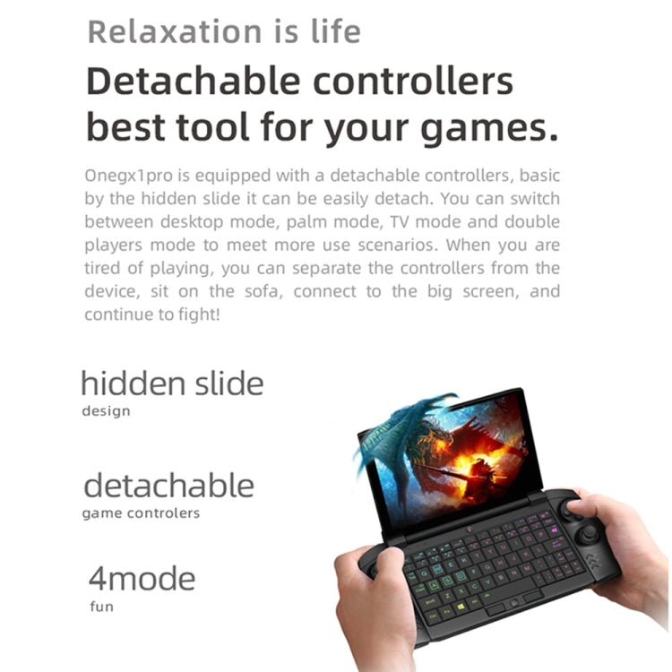 OneGx1 Pro PC Mini Laptop, 7.0 inch, 16GB+1TB, WiFi Version, Windows 10, Intel Core i7-1160G7 1.2-2.1GHz, Urbo 4.4GHz, 12000mAh Battery, Support  WiFi & BT, with GamePad(Black)