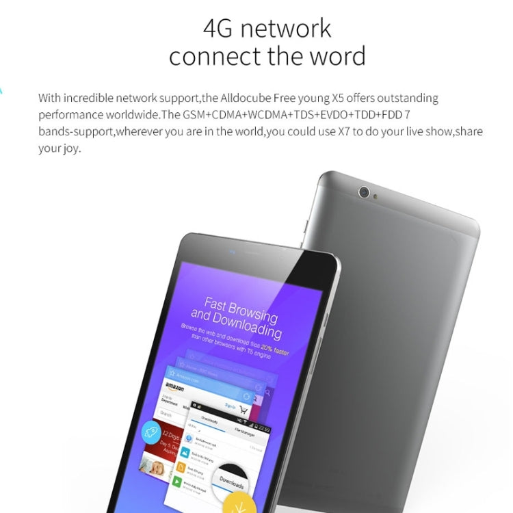 ALLDOCUBE Free Young X5 T8 Pro 4G Call Tablet, 8 inch, 3GB+32GB, OGS Screen Android 7.0 MTK MT8783V-CT Octa Core 1.5GHz, Support OTG & GPS & FM & Bluetooth & WiFi & Dual SIM (Black + Grey)