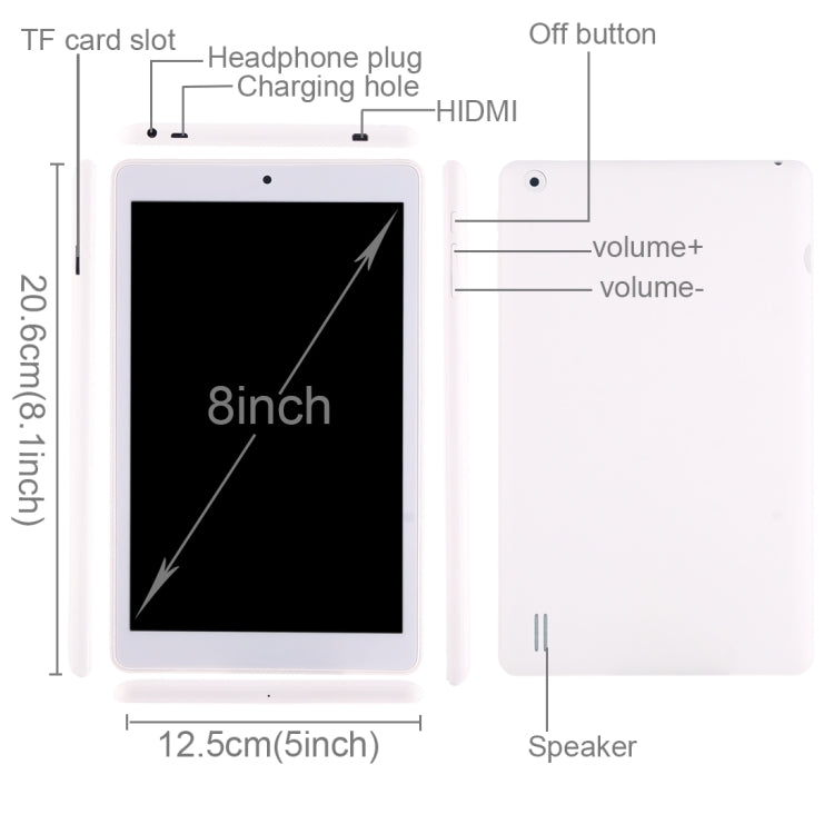 C805 Tablet PC, 8 inch, 1GB+16GB, Android 6.0 MT8163 Cortex-A53 Quad Core 1.5GHz, Support OTG & GPS  & FM & Bluetooth & Dual Band WiFi(White)