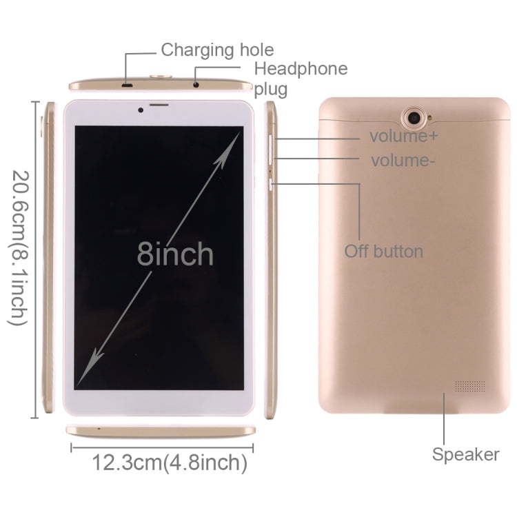 K706 4G Call Tablet, 8 inch, 1GB+16GB, Android 6.0 MTK8735 Cortex-A53 Quad Core, Network: 4G, Support OTG & GPS  & Dual SIM & Bluetooth & WiFi(Rose Gold)