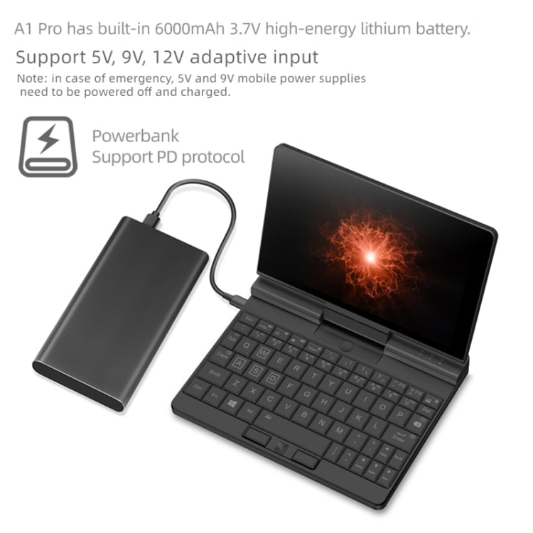 ONE-NETBOOK A1 Pro Engineer PC, 7.0 inch, 16GB+512GB, Windows 11 Intel Core i5-1130G7 1.1-1.8GHz, Turbo Max 4.0GHz, Support WiFi & BT Fingerprint Unlock(Black)