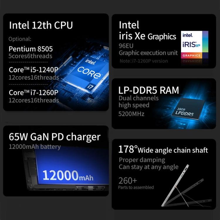 ONE-NETBOOK T1 2 in 1 Tablet PC, 13 inch, 16GB+1TB, Windows 11 Intel Core i7-1260P, Turbo Max 4.7GHz, with Keyboard, Support Wi-Fi6 & BT(Grey)