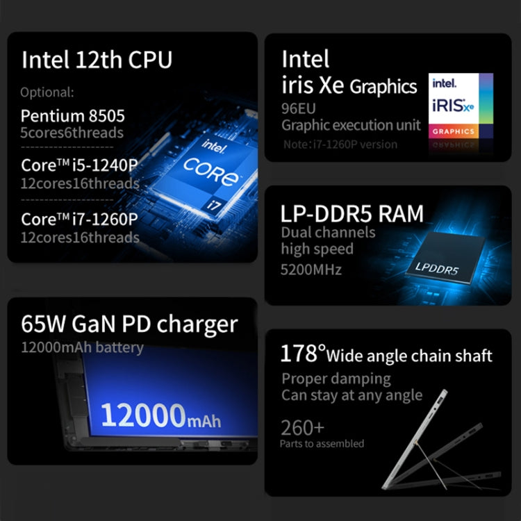 ONE-NETBOOK T1 2 in 1 Tablet PC, 13 inch, 16GB+512GB, Windows 11 Intel Pentium Gold 8505, Turbo Max 4.4GHz, with Keyboard, Support Wi-Fi6 & BT(Grey)