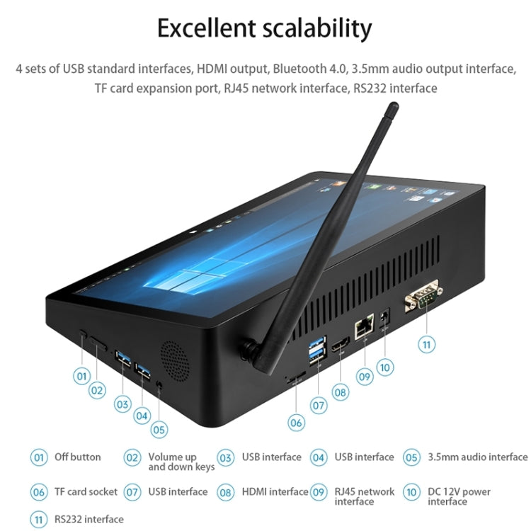 PiPo H10PRO All-in-One Mini PC, 10.1 inch, 8GB+128GB+512GB, Windows 10 Intel Celeron J4125 Quad Core up to 2.7GHz, Support WiFi & BT & TF Card & HDMI & RJ45(Black)