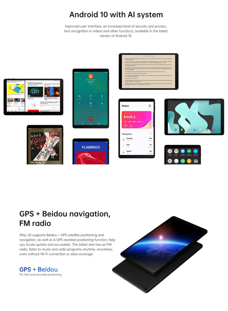ALLDOCUBE iPlay 20 4G Call Tablet, 10.1 inch, 4GB+64GB, Android 10.0 Spreadtrum SC9863A Octa Core up to 1.6GHz, Support GPS & FM & Bluetooth & Dual Band WiFi & Dual SIM, Support Google Play(Black)