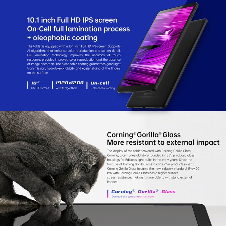 ALLDOCUBE iPlay 20 Pro 4G Call Tablet, 10.1 inch, 6GB+128GB, Android 10 Spreadtrum SC9863A Octa Core up to 1.6GHz, Support GPS & OTG & Bluetooth & Dual Band WiFi & Dual SIM, Support Google Play(Black)