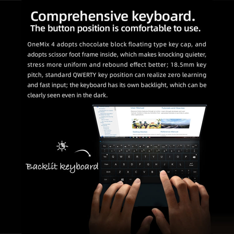 ONE-NETBOOK OneMix 4, 10.1 inch, 16GB+512GB, Windows 10 Home, Intel Core i5-1130G7, Support Wi-Fi 6 & Bluetooth & Fingerprint Unlock(Black)