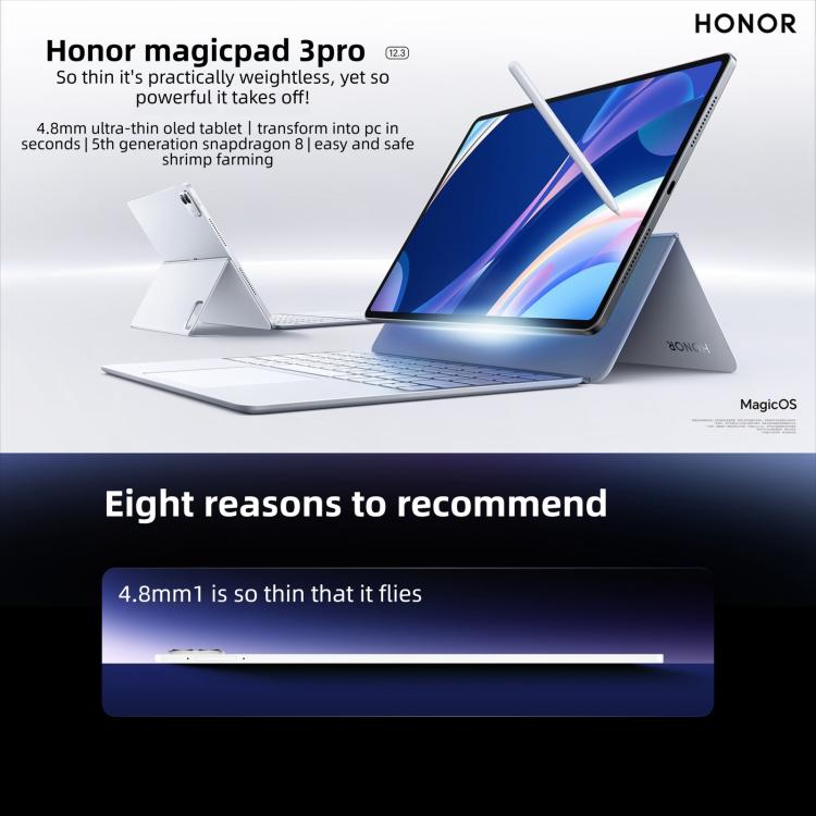 Honor MagicPad3 Pro 12.3 inch WiFi Tablet PC, 8GB+256GB MagicOS 10 Qualcomm Snapdragon 8 Gen5 Octa Core  - White