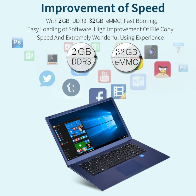 HPC156 Ultrabook, 15.6 inch, 2GB+32GB, Windows 10 Professional Edition Intel N3060 or Intel N3050 or N3350 Quad Core Up to 1.92Ghz, Random CPU Delivery, Support TF Card & Bluetooth & WiFi, US/EU Plug