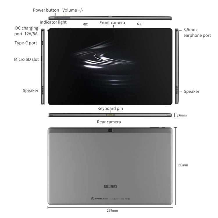 ALLDOCUBE KNote i1101 Tablet, 11.6 inch, 6GB+128GB, Windows 10 System, Intel Apollo Lake N3450 Quad-core Up to 1.1-2.2GHz, Without Keyboard, Support TF Card & Bluetooth & WiFi(Black+Grey)