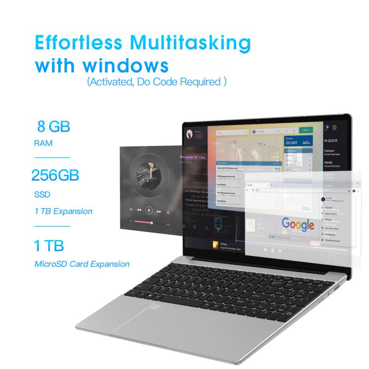 N5095 15.6 inch Laptop, 8GB+256GB, Windows 11 Intel Celeron N5095 Quad Core, Support Fingerprint Unlock, EU Plug