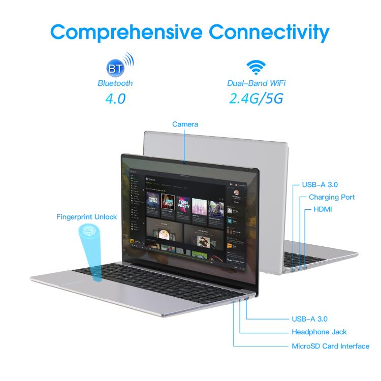 N5095 15.6 inch Laptop, 16GB+512GB, Windows 11 Intel Celeron N5095 Quad Core, Support Fingerprint Unlock, EU Plug