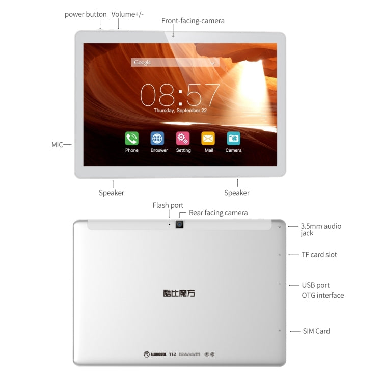 Cube T12 Call Tablet, 10.1 inch, 1GB+16GB, Dual Camera, Android 6.0 OS, MTK8321 Quad-core 4G 32-bit 1.3GHz, , Support 64GB TF Card, OTG, WiFi, Bluetooth, GPS, Network: 3G