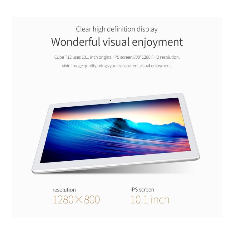 Cube T12 Call Tablet, 10.1 inch, 1GB+16GB, Dual Camera, Android 6.0 OS, MTK8321 Quad-core 4G 32-bit 1.3GHz, , Support 64GB TF Card, OTG, WiFi, Bluetooth, GPS, Network: 3G