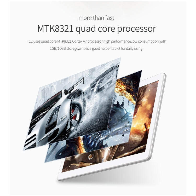 Cube T12 Call Tablet, 10.1 inch, 1GB+16GB, Dual Camera, Android 6.0 OS, MTK8321 Quad-core 4G 32-bit 1.3GHz, , Support 64GB TF Card, OTG, WiFi, Bluetooth, GPS, Network: 3G