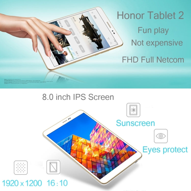 Huawei Honor Tablet 2 JDN-W09, 8.0 inch, 3GB+32GB, Official Global ROM, EMUI4.0 (Based on Android 6.0) Qualcomm Snapdragon 616 Octa Core, Dual Band WiFi, OTG, BT, GP(Gold)
