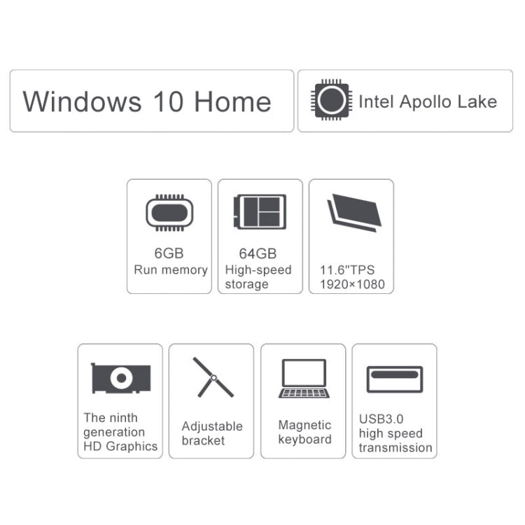 Teclast X3 Plus Tablet, 6GB+64GB, 24880mWh Battery, 11.6 inch, Windows 10 Home, Intel Apollo Lake N3450 Quad-core 1.1-2.2GHz, Support OTG & Bluetooth & Dual Band WiFi(Black+Grey)