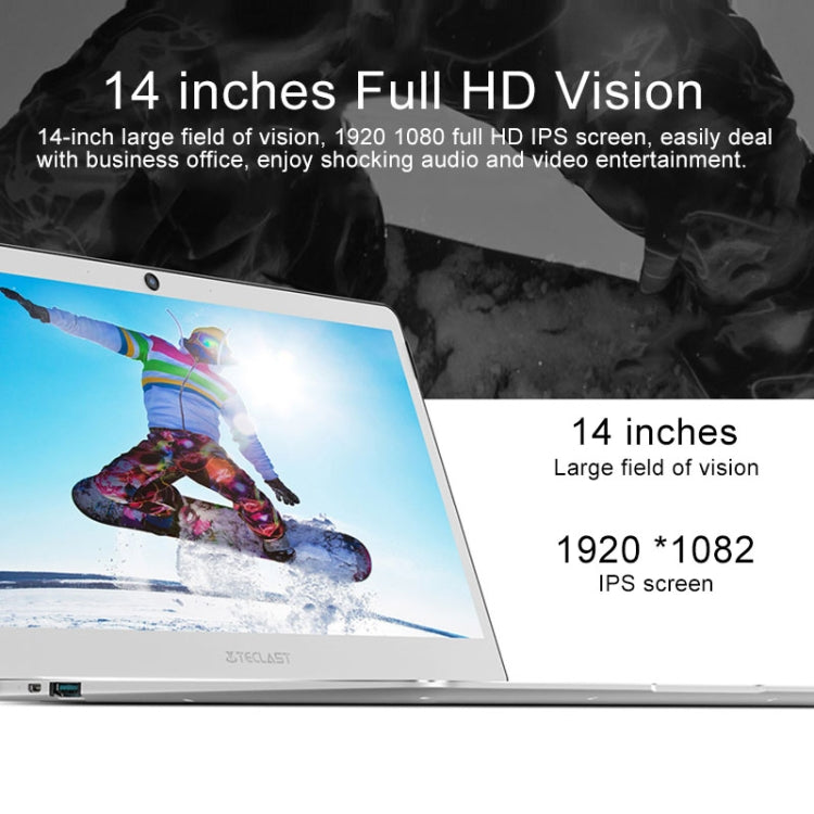 Teclast F7 Laptop, 14.0 inch, 6GB+128GB, 37240mWh Battery, Windows 10 Home, Intel Apollo Lake N3450 Quad Core 1.1GHz-2.2GHz, Support TF Card & WiFi & Micro HDMI & Bluetooth(Silver)