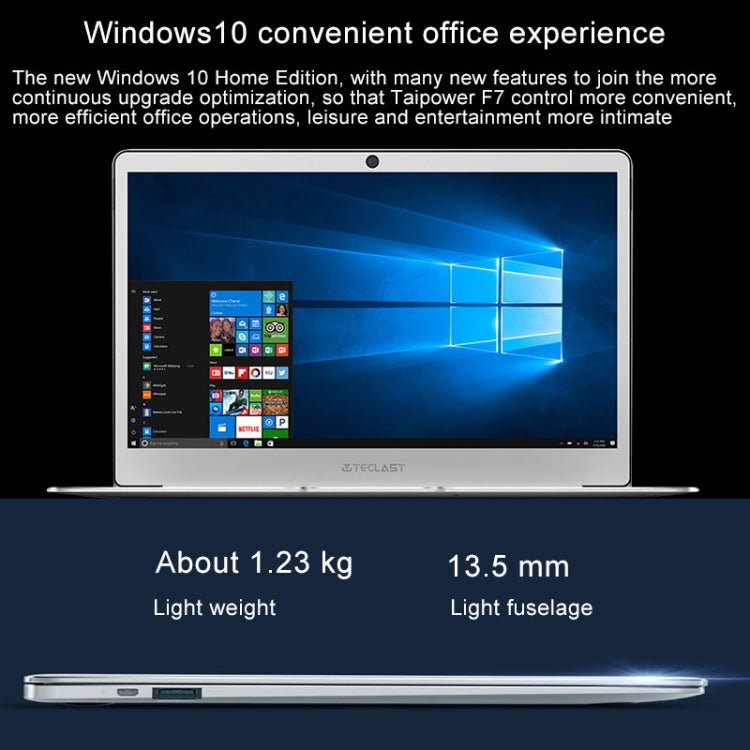 Teclast F7 Laptop, 14.0 inch, 6GB+128GB, 37240mWh Battery, Windows 10 Home, Intel Apollo Lake N3450 Quad Core 1.1GHz-2.2GHz, Support TF Card & WiFi & Micro HDMI & Bluetooth(Silver)