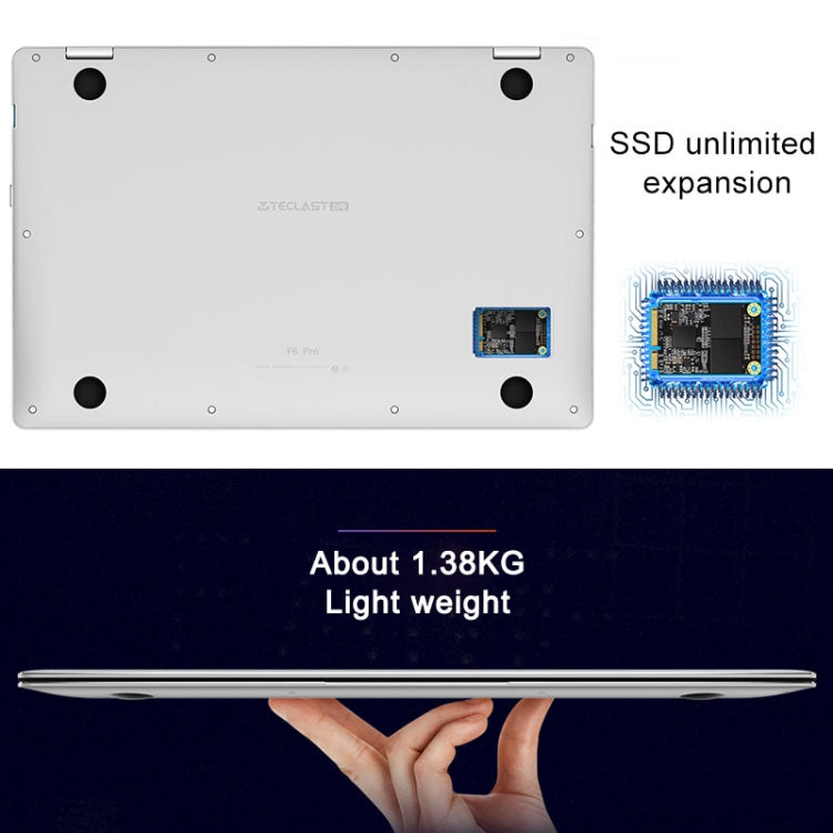 Teclast F6 Pro Laptop, 13.3 inch, 8GB+128GB, Fingerprint Identification, 360 Degrees Flip, 38000mWh Battery, Windows 10 Home, Intel CoreM 7Y30 Dual Core 1.0GHz-2.6GHz, Support TF Card & WiFi & Micro HDMI & Bluetooth(Black+Silver)