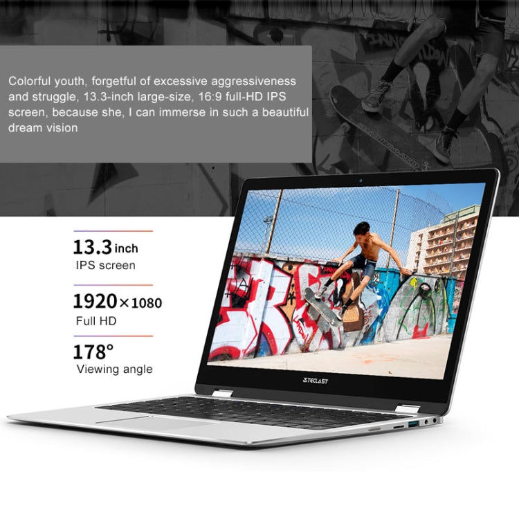 Teclast F6 Pro Laptop, 13.3 inch, 8GB+128GB, Fingerprint Identification, 360 Degrees Flip, 38000mWh Battery, Windows 10 Home, Intel CoreM 7Y30 Dual Core 1.0GHz-2.6GHz, Support TF Card & WiFi & Micro HDMI & Bluetooth(Black+Silver)