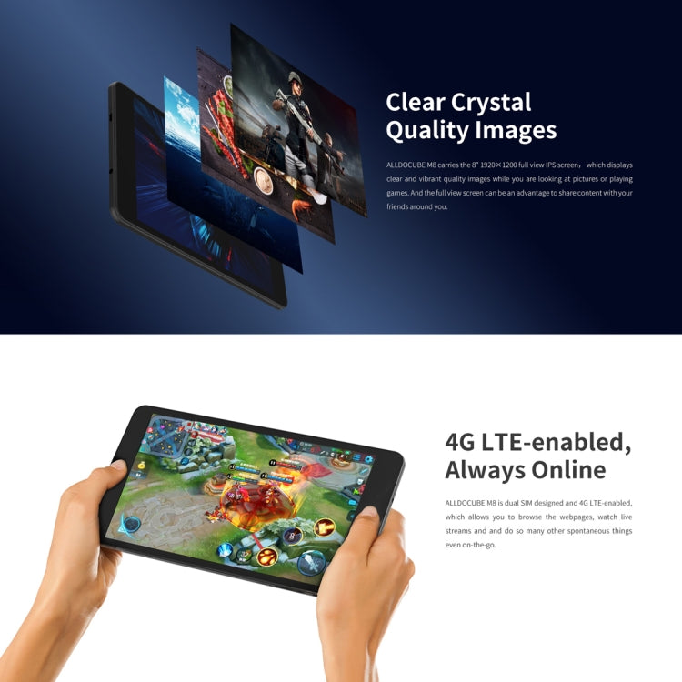 ALLDOCUBE M8 4G Call Tablet, 8.0 inch, 3GB+32GB, 5500mAh Battery, Android 8.0 Oreo MTK X27 (MT6797X) Deca Core Up to 2.6GHz, Support OTG & GPS & FM & Bluetooth & Dual Band WiFi & Dual SIM(Black)