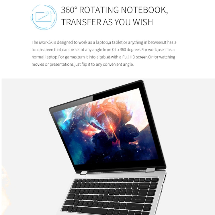 ALLDOCUBE iWork 5X Laptop, 13.3 inch, 4GB+64GB, Windows 10 Intel Apollo Lake N3450 Quad Core up to 1.1-2.2GHz, Support TF Card & Bluetooth & Dual Band WiFi & G-sensor(Silver)