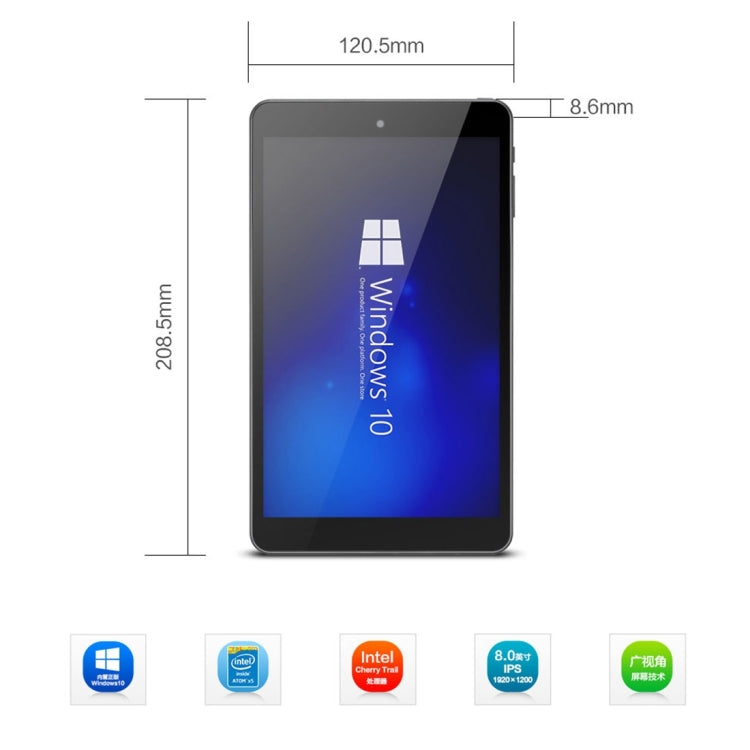 PiPo Work-W2S Tablet, 8 inch, 2GB+32GB, Windows 10, Intel Z8350 Quad Core 1.84GHz, Support OTG, HDMI(Black)